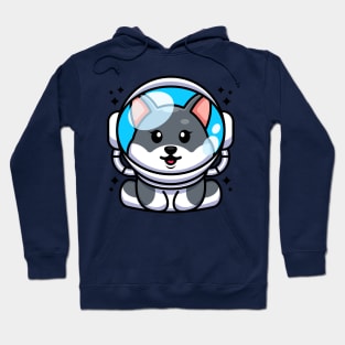 Cute baby husky dog wearing an astronaut helmet, cartoon character Hoodie